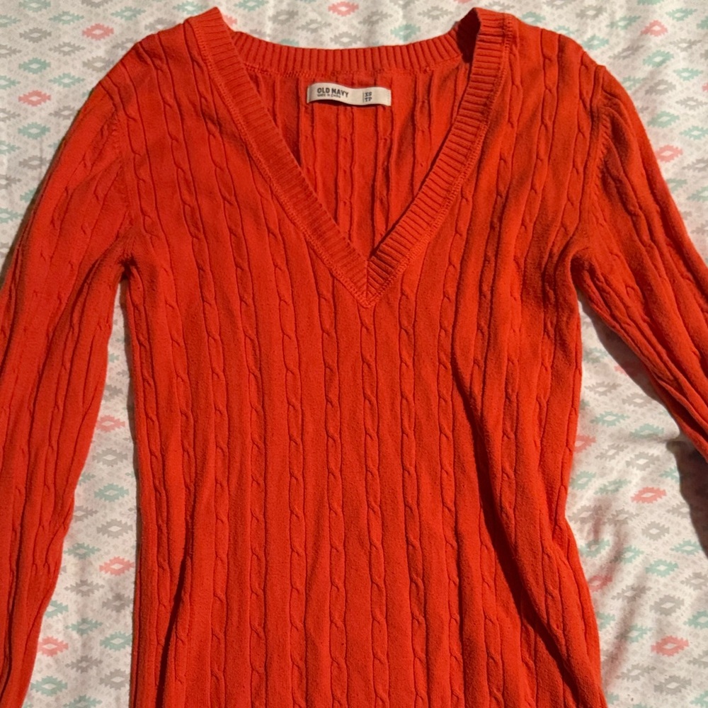 Old Navy Women's V-Neck Sweater in Bright Orange
